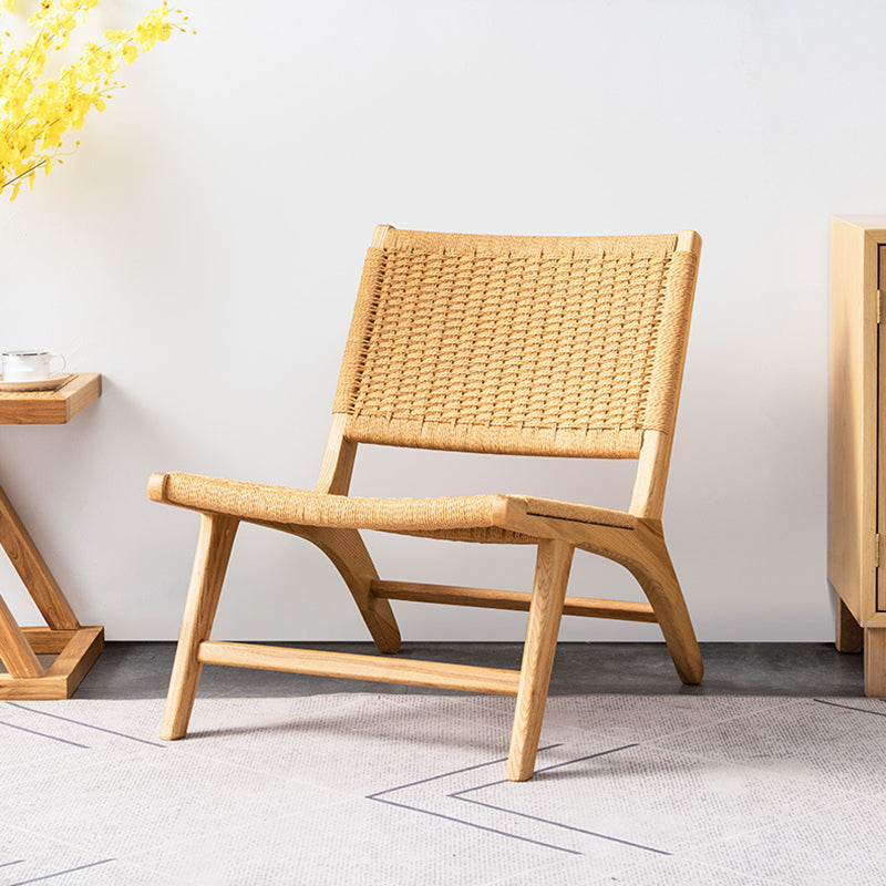 Leather Woven Back Chair Basic Four Leg Lounge Chair for Living Room