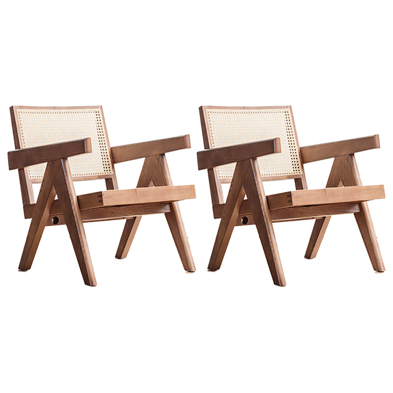 Woven Back Lounge Chair Basic Four Leg Solid Wood Chair with Cushion