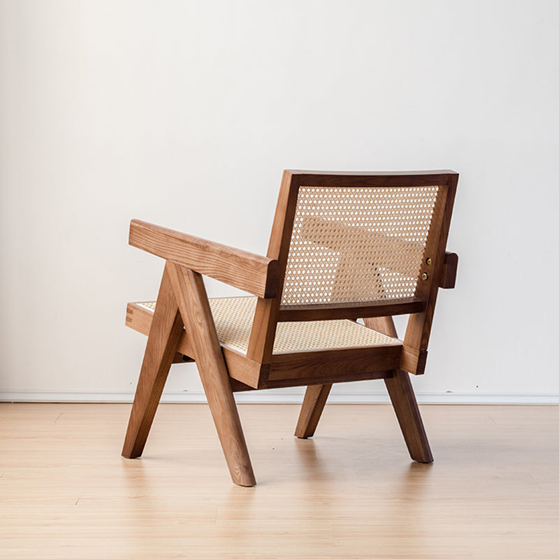 Woven Back Lounge Chair Basic Four Leg Solid Wood Chair with Cushion