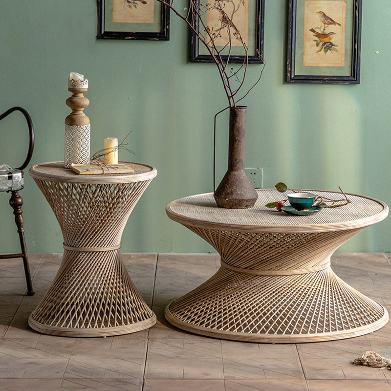 French Country Style Side Table with Round Aged Frame Base for Living Room