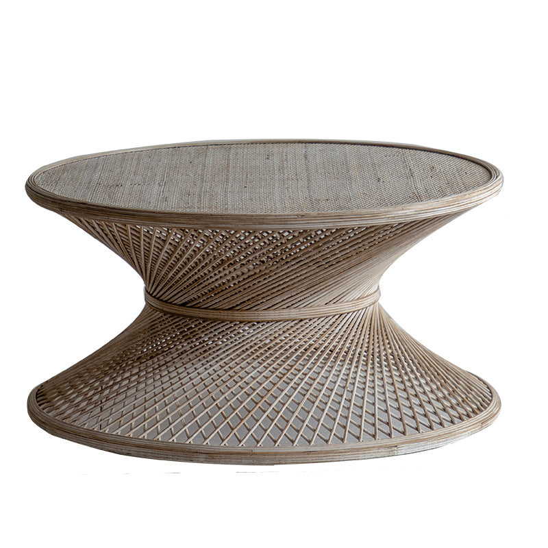 French Country Style Side Table with Round Aged Frame Base for Living Room