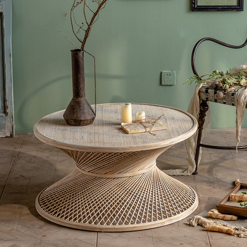 French Country Style Side Table with Round Aged Frame Base for Living Room