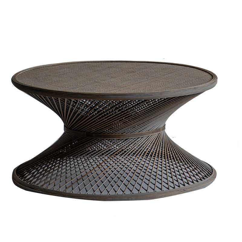 French Country Style Side Table with Round Aged Frame Base for Living Room