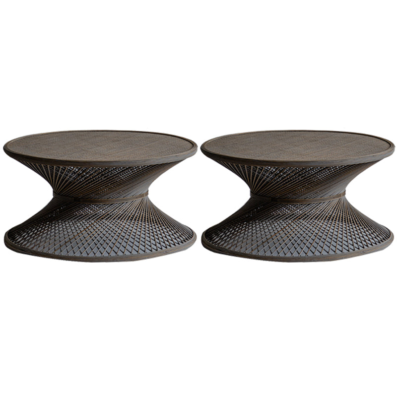 French Country Style Side Table with Round Aged Frame Base for Living Room