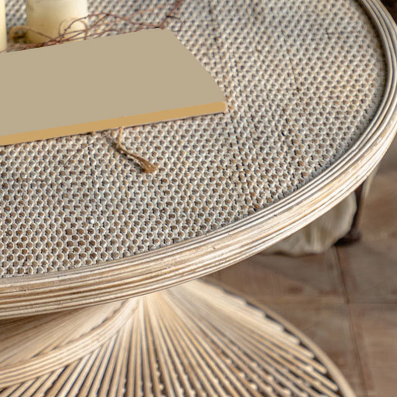 French Country Style Side Table with Round Aged Frame Base for Living Room