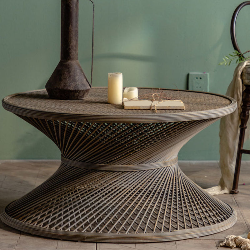 French Country Style Side Table with Round Aged Frame Base for Living Room