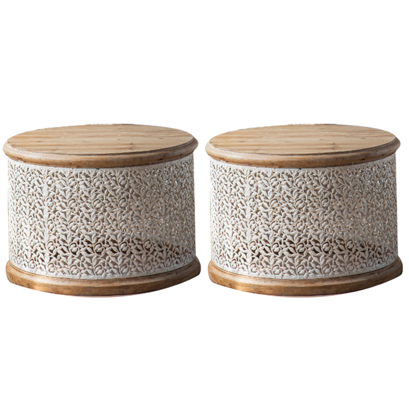 Solid Wood Round Top Side End Table Metal Drum End Table for Living Room