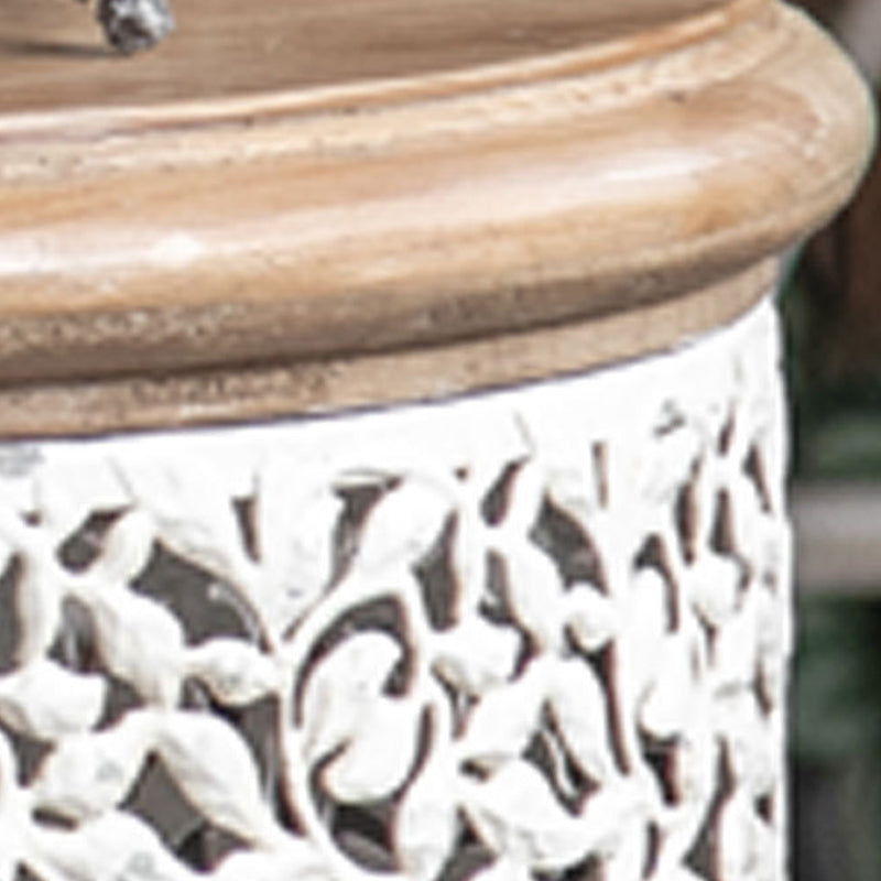 Solid Wood Round Top Side End Table Metal Drum End Table for Living Room