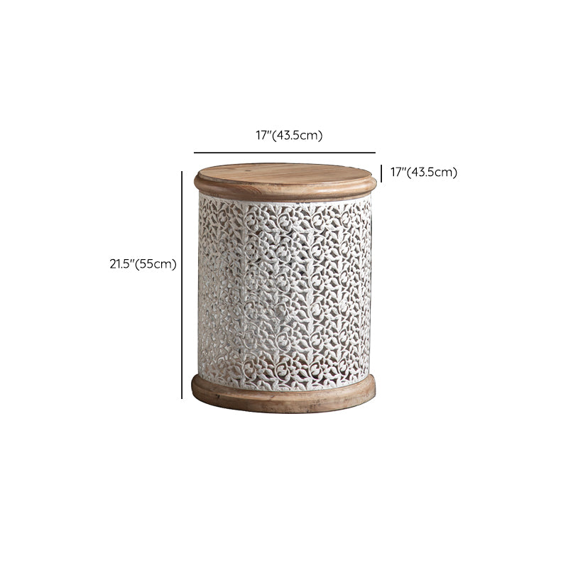 Solid Wood Round Top Side End Table Metal Drum End Table for Living Room