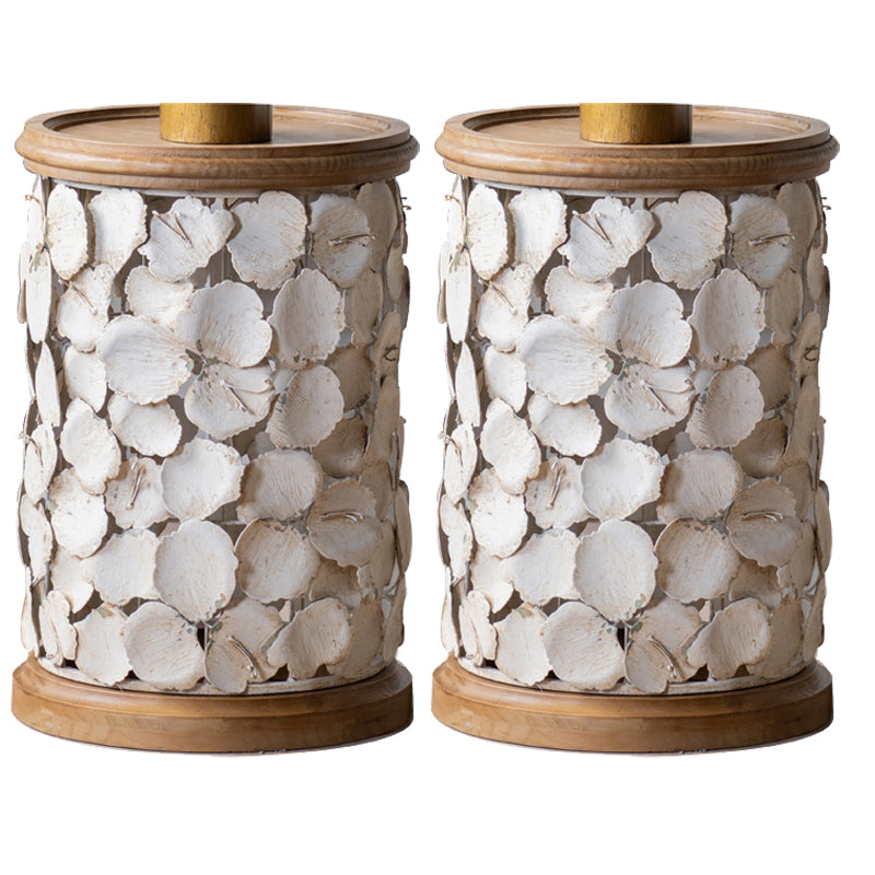 Rustic Solid Wood Round Top Distressed Drum End Table with Metal Base