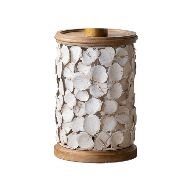 Rustic Solid Wood Round Top Distressed Drum End Table with Metal Base