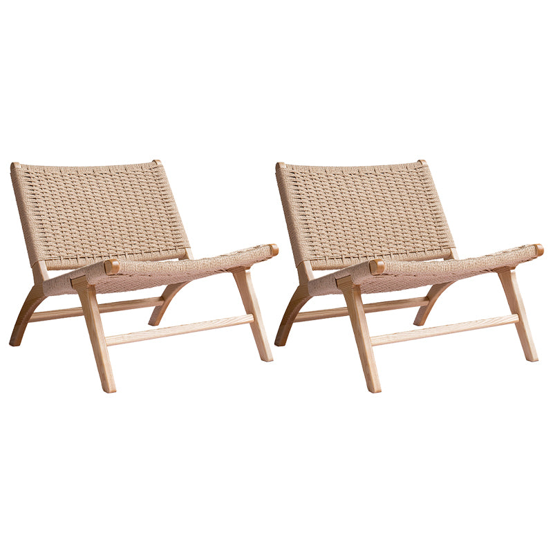 Woven Back Lounge Chair Basic Four Leg Solid Wood Chair for Living Room
