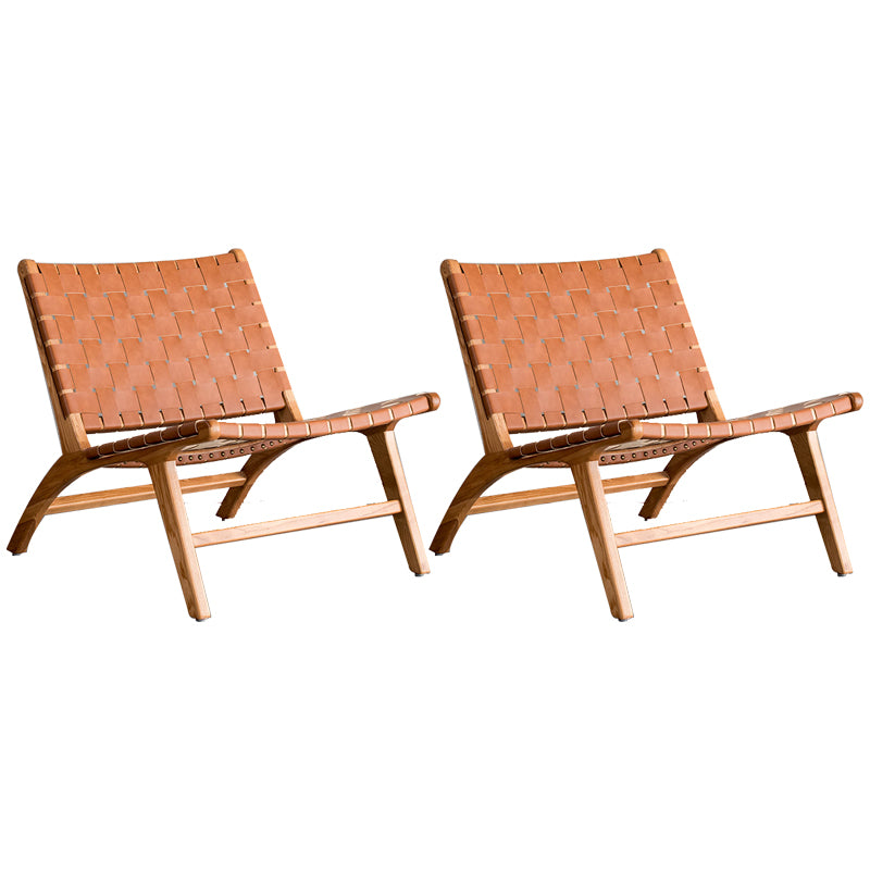 Woven Back Lounge Chair Basic Four Leg Solid Wood Chair for Living Room