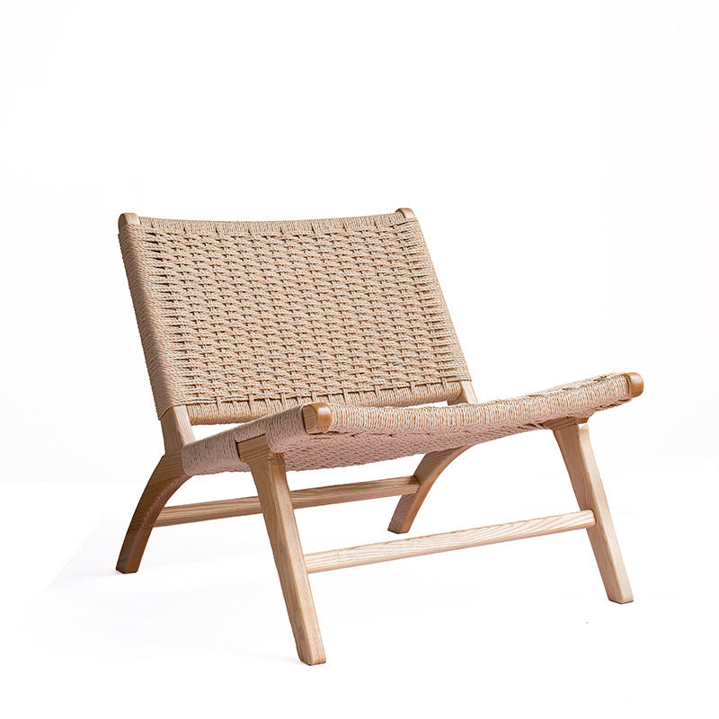 Woven Back Lounge Chair Basic Four Leg Solid Wood Chair for Living Room