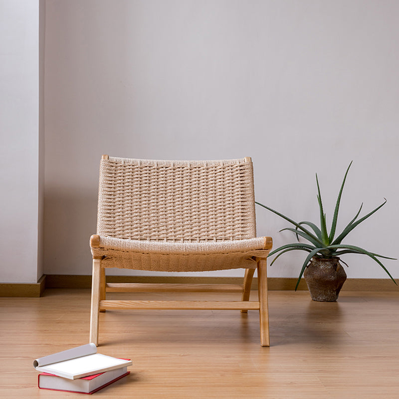 Woven Back Lounge Chair Basic Four Leg Solid Wood Chair for Living Room