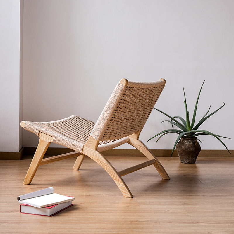 Woven Back Lounge Chair Basic Four Leg Solid Wood Chair for Living Room
