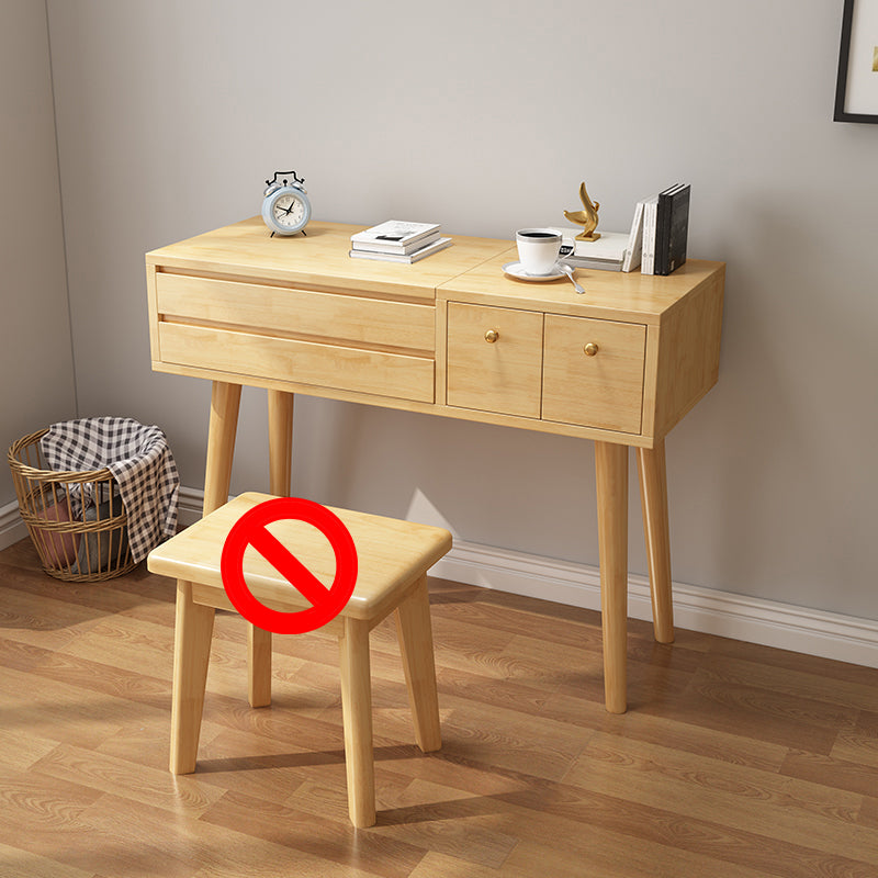 Nordic Style Bedroom Dressing Table Rubberwood Flip-Top Make-up Vanity