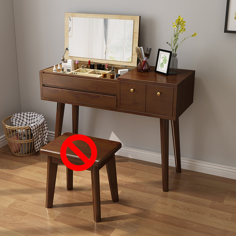 Nordic Style Bedroom Dressing Table Rubberwood Flip-Top Make-up Vanity