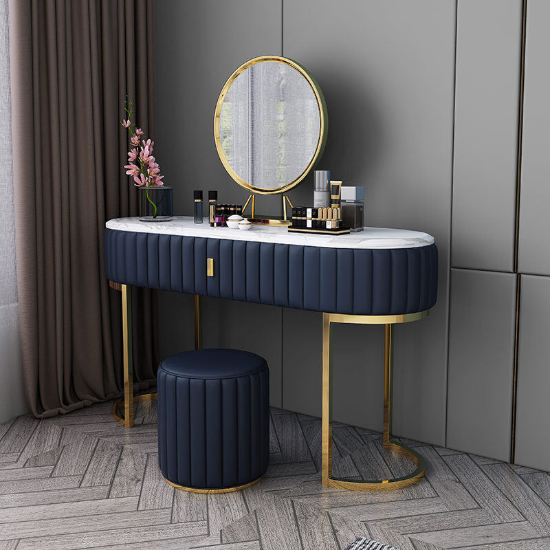 Stone Top Glam  Vanity Table with Metal Base Makeup Dressing Table