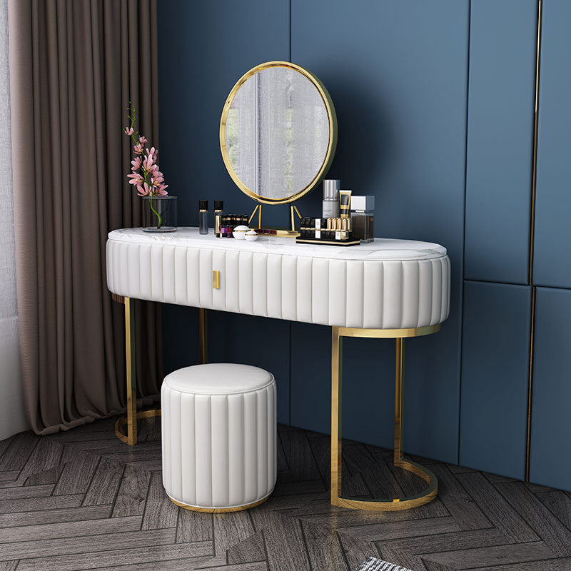 Stone Top Glam  Vanity Table with Metal Base Makeup Dressing Table
