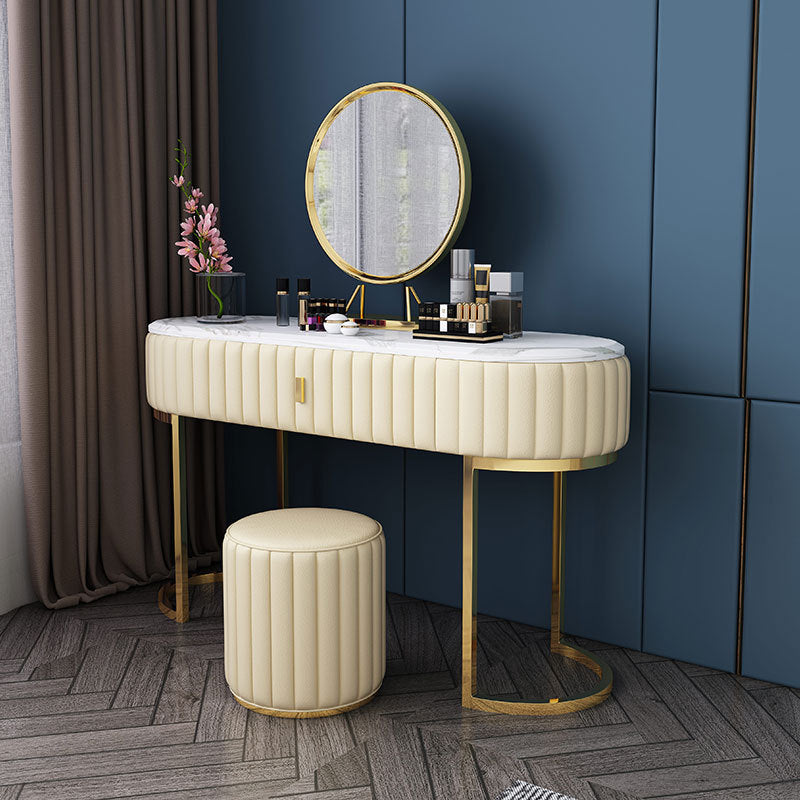 Stone Top Glam  Vanity Table with Metal Base Makeup Dressing Table