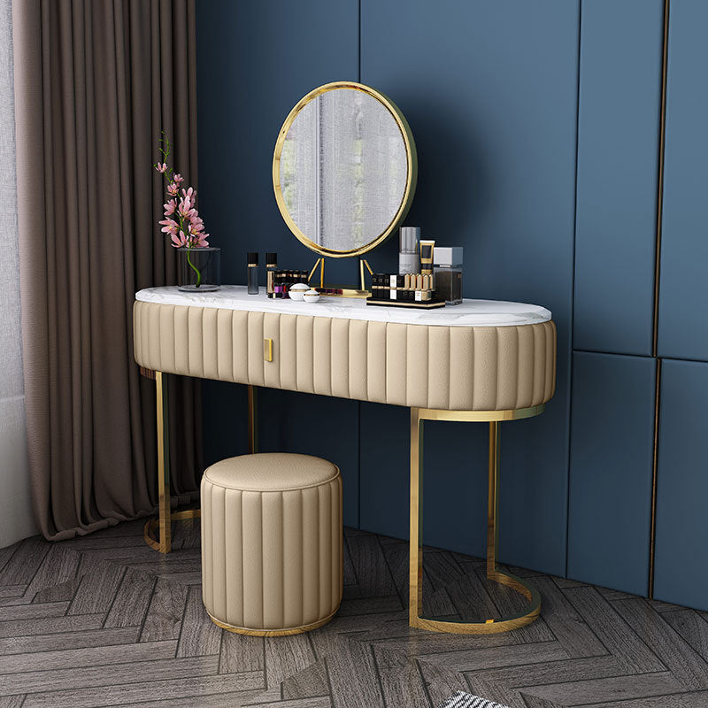 Stone Top Glam  Vanity Table with Metal Base Makeup Dressing Table