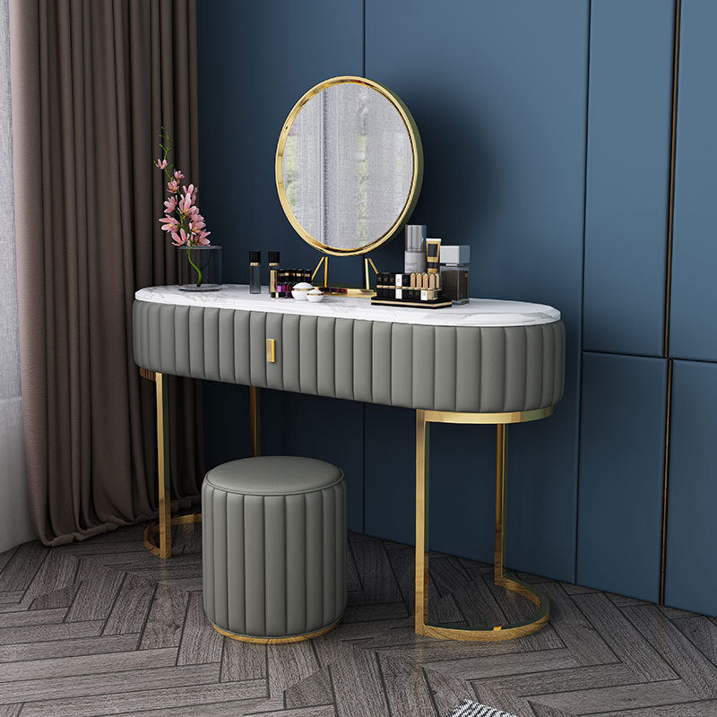 Stone Top Glam  Vanity Table with Metal Base Makeup Dressing Table