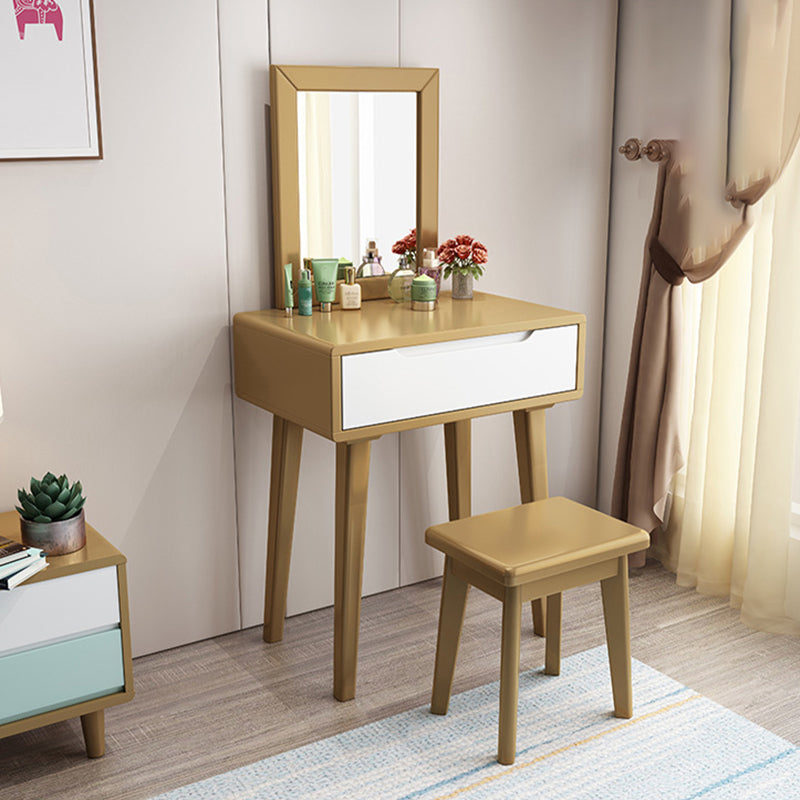 15.74" Wide Vanity Set with Drawer Solid Wood Make-up Vanity with Mirror and Stool