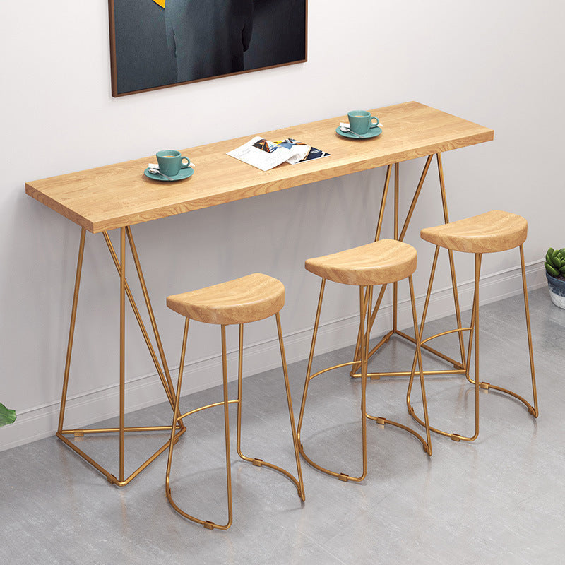 Rectangle Wood Bar Table with High Metal Stools Glam Style 1/2/4 Pieces Bar Table Set