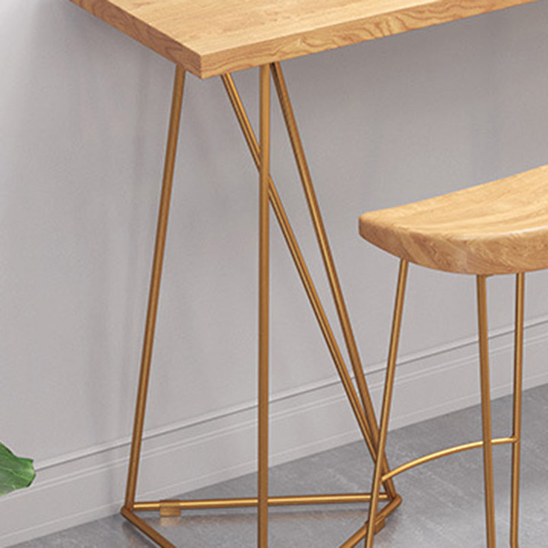 Rectangle Wood Bar Table with High Metal Stools Glam Style 1/2/4 Pieces Bar Table Set