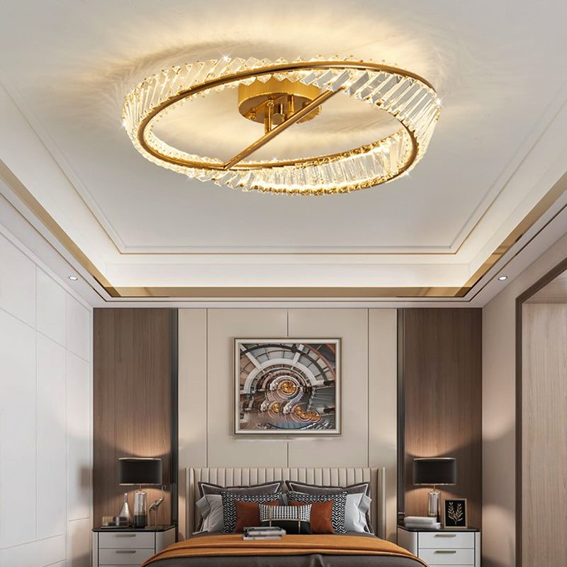 Crystal Geometric Flush Mount Lamp Modern Flush Ceiling Light Fixture in Gold
