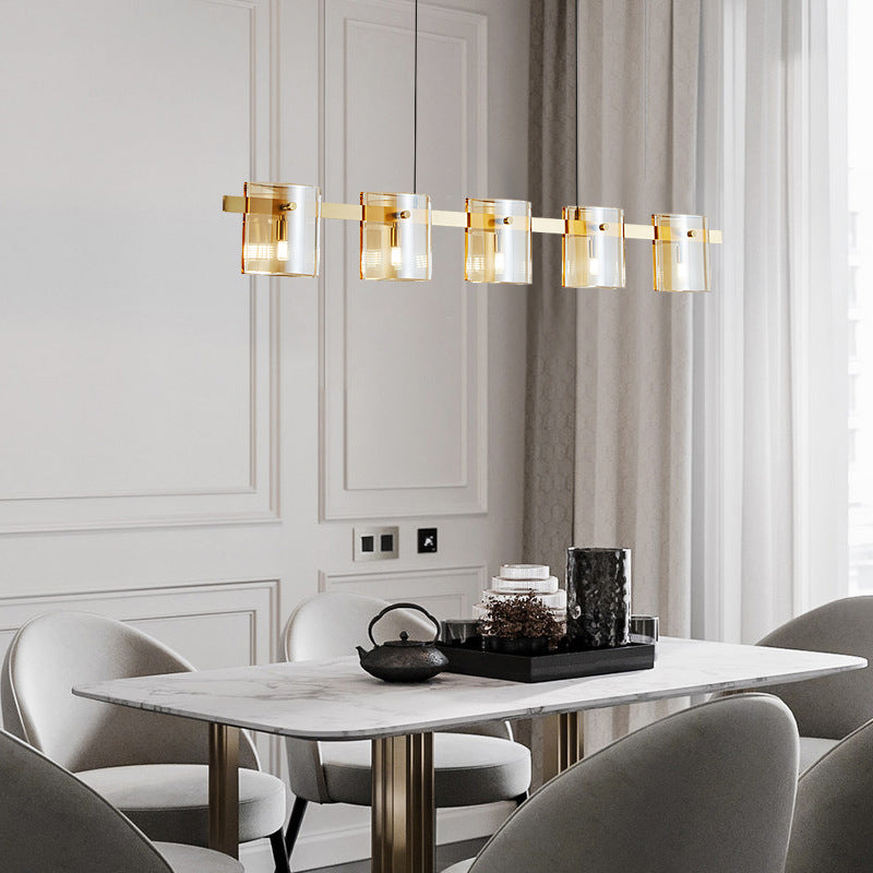 Glass Rectangle Island Light Fixtures Modern Multiple-Light Island Pendant