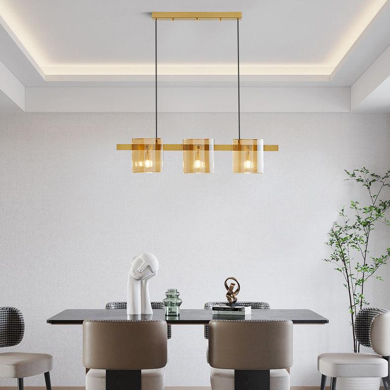 Glass Rectangle Island Light Fixtures Modern Multiple-Light Island Pendant