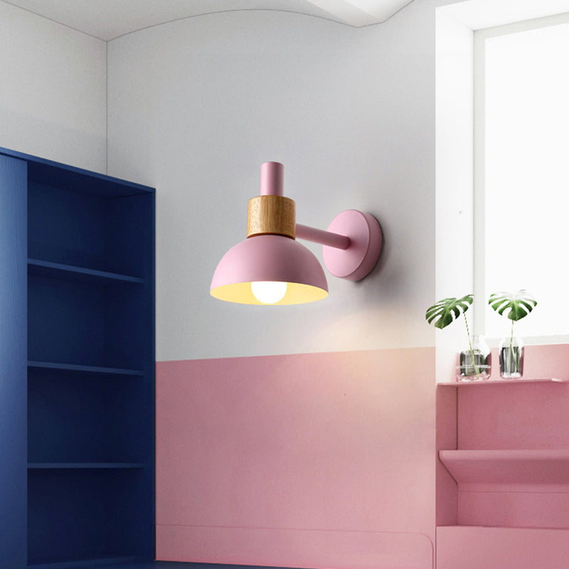 Macaron Style Wall Lamp 1-Light Wall Mount Lamp with Wood for Living Room