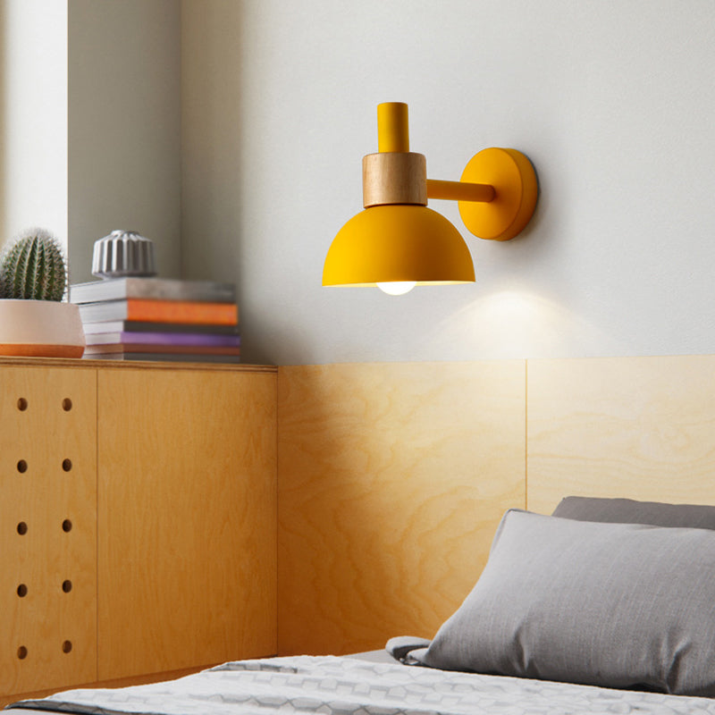 Macaron Style Wall Lamp 1-Light Wall Mount Lamp with Wood for Living Room