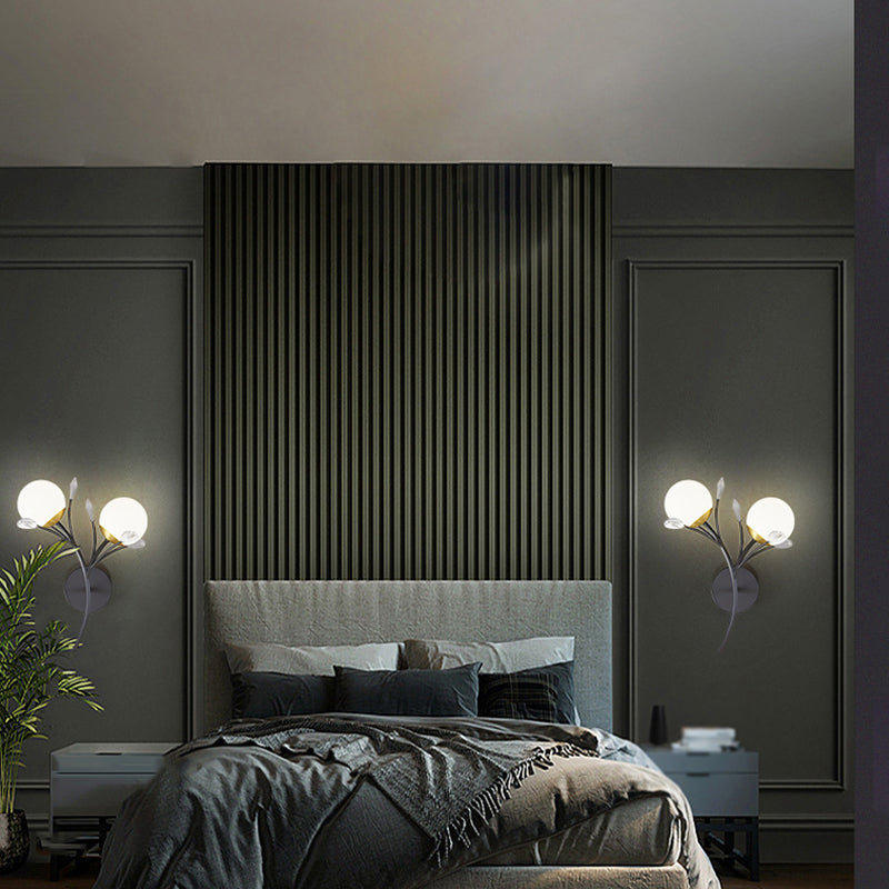 Contemporary Black Lighting Globe Glass Shaded Wall Light for Home