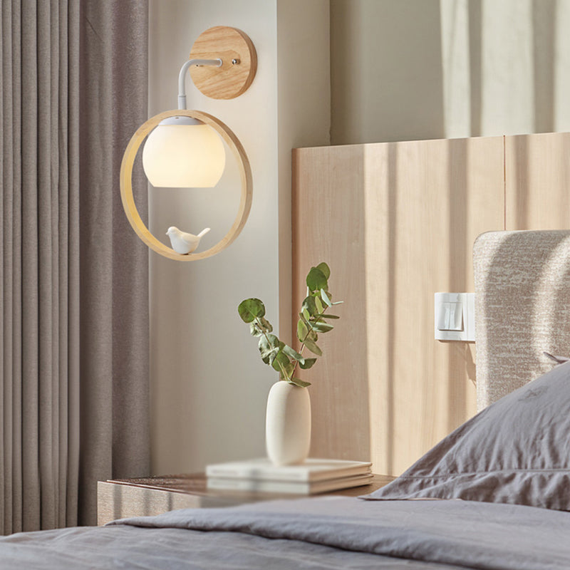 Contemporary Wood Lighting White Globe Shaded Wall Light for Hallway