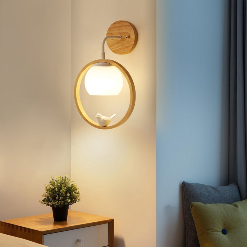 Contemporary Wood Lighting White Globe Shaded Wall Light for Hallway