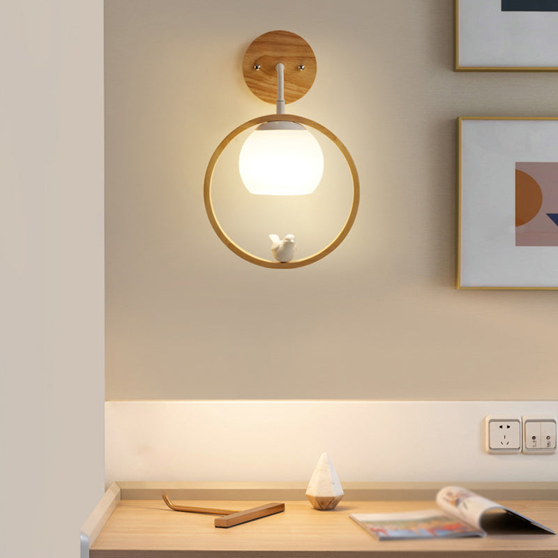 Contemporary Wood Lighting White Globe Shaded Wall Light for Hallway