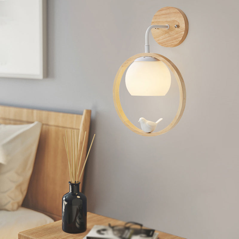 Contemporary Wood Lighting White Globe Shaded Wall Light for Hallway