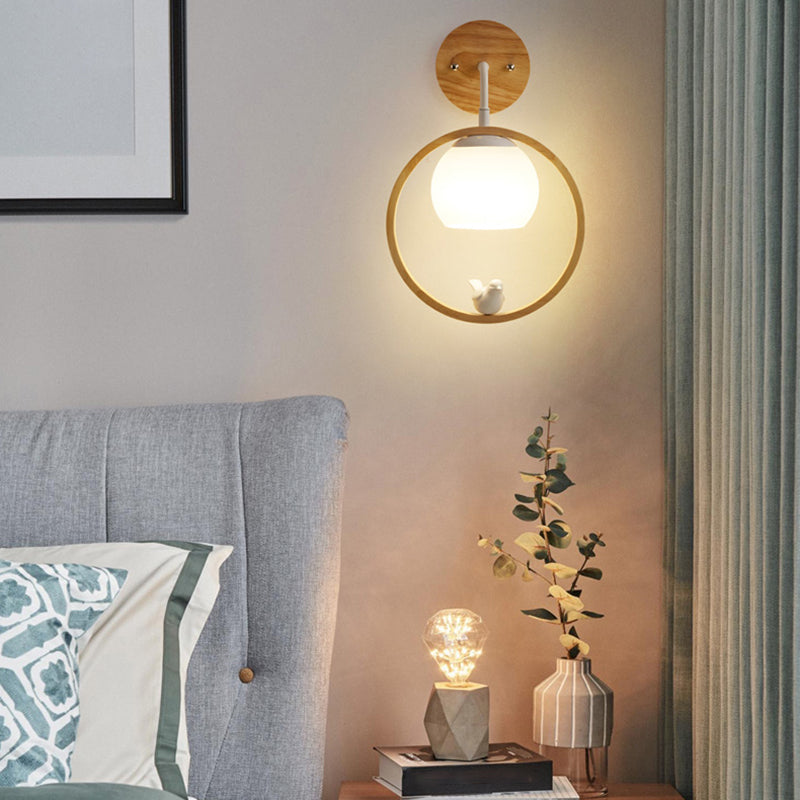 Contemporary Wood Lighting White Globe Shaded Wall Light for Hallway