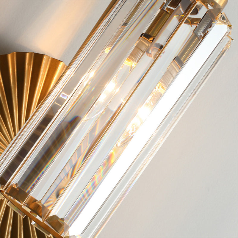Cylinder Shape Crystal Wall Light Modern Style 1 Light Wall Light Sconces in Brass