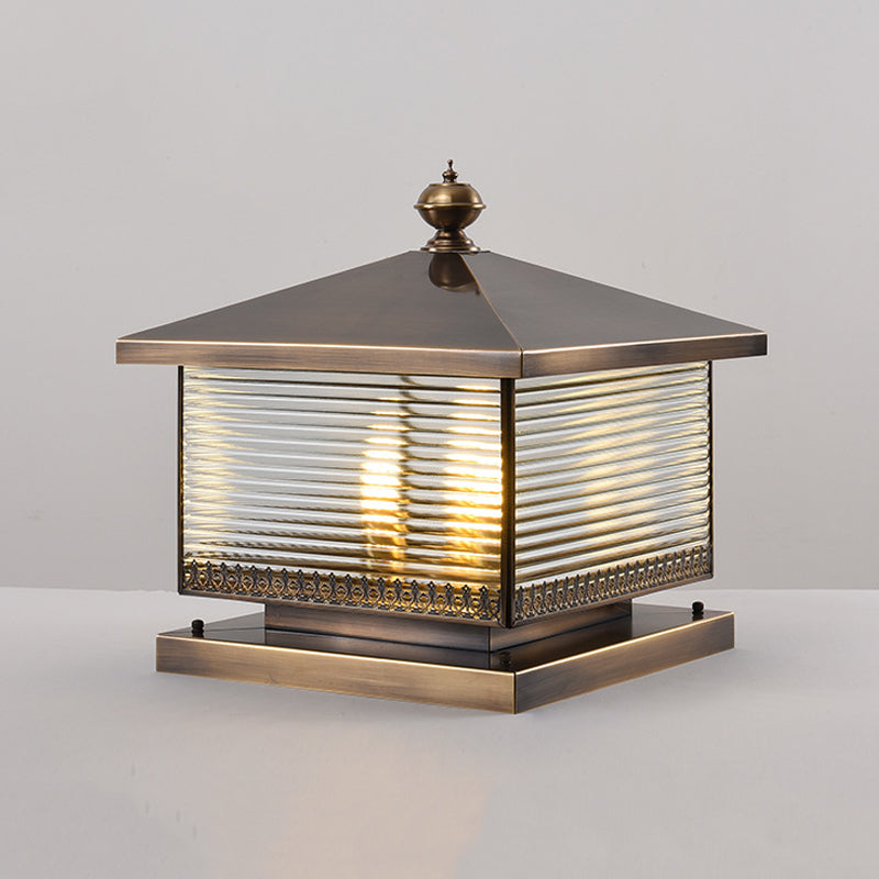 Rectangle Shape Metal Pillar Lamp Modern Style 1-Light Waterproof Outdoor Light