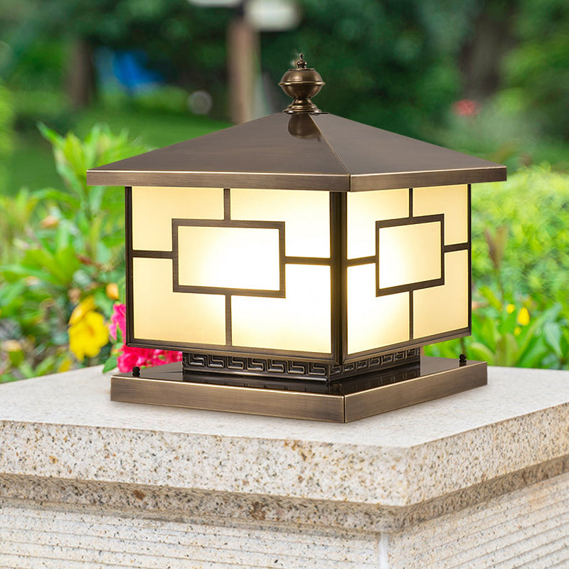 Rectangle Shape Metal Pillar Lamp Modern Style 1-Light Waterproof Outdoor Light