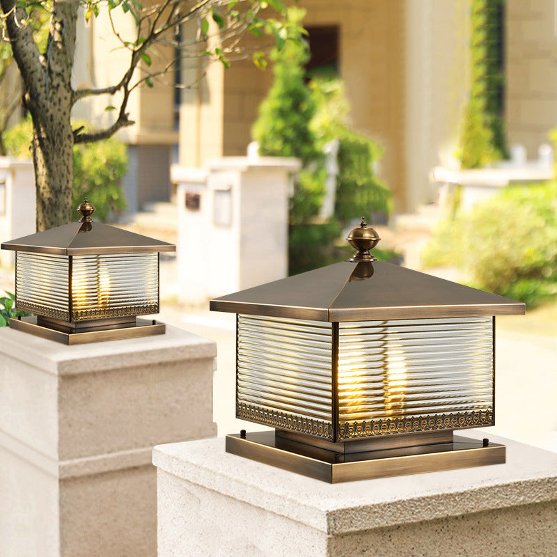 Rectangle Shape Metal Pillar Lamp Modern Style 1-Light Waterproof Outdoor Light