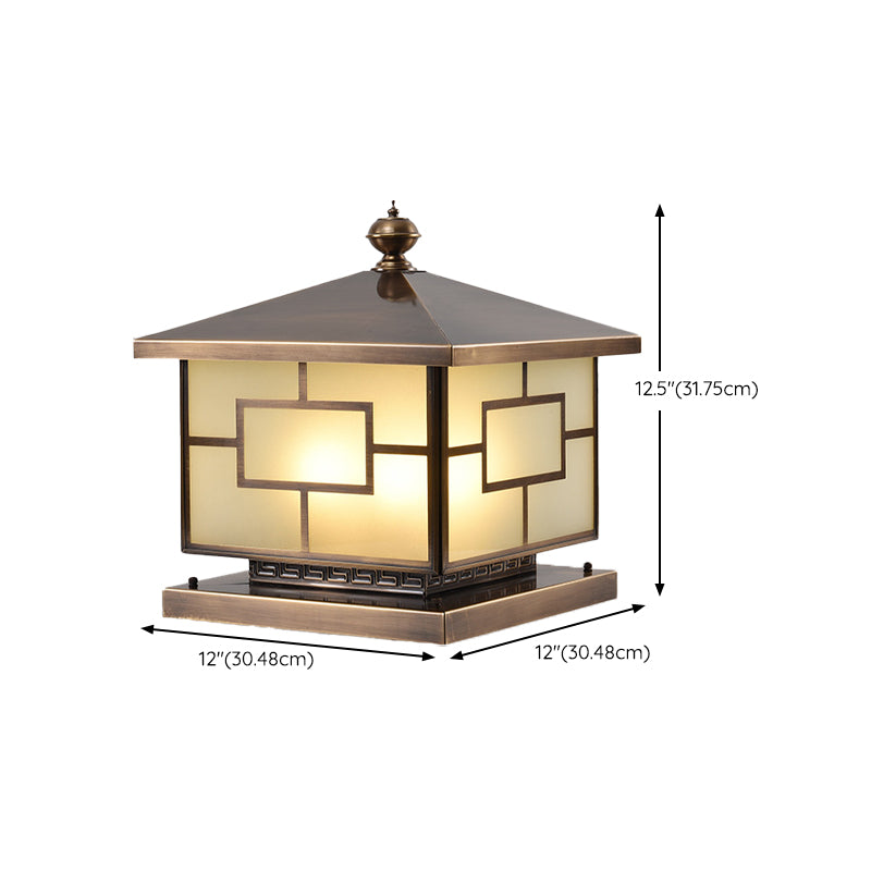 Rectangle Shape Metal Pillar Lamp Modern Style 1-Light Waterproof Outdoor Light