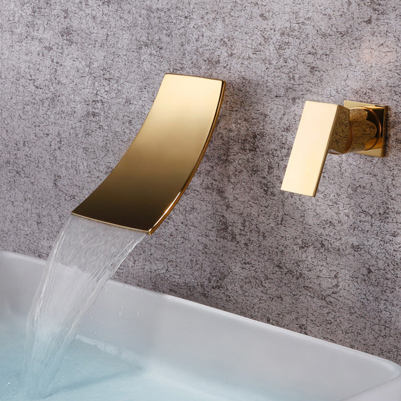Glam Wall Mounted Bathroom Faucet Lever Handles Low Arc Solid Brass Faucet