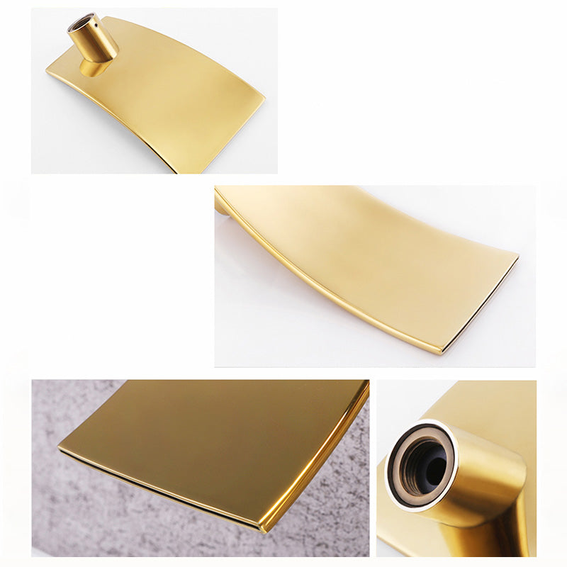 Glam Wall Mounted Bathroom Faucet Lever Handles Low Arc Solid Brass Faucet