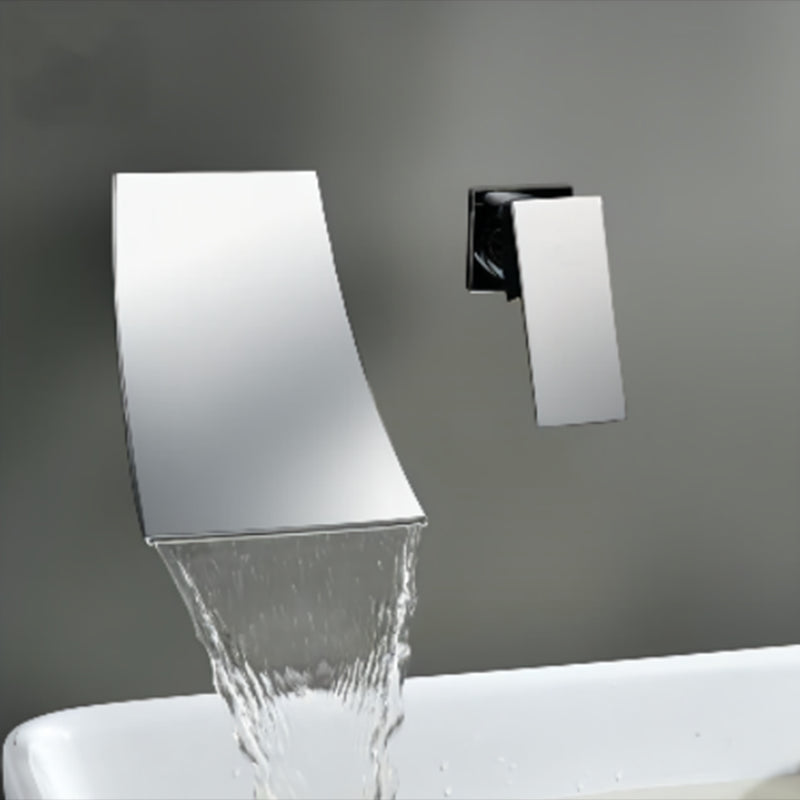 Glam Wall Mounted Bathroom Faucet Lever Handles Low Arc Solid Brass Faucet
