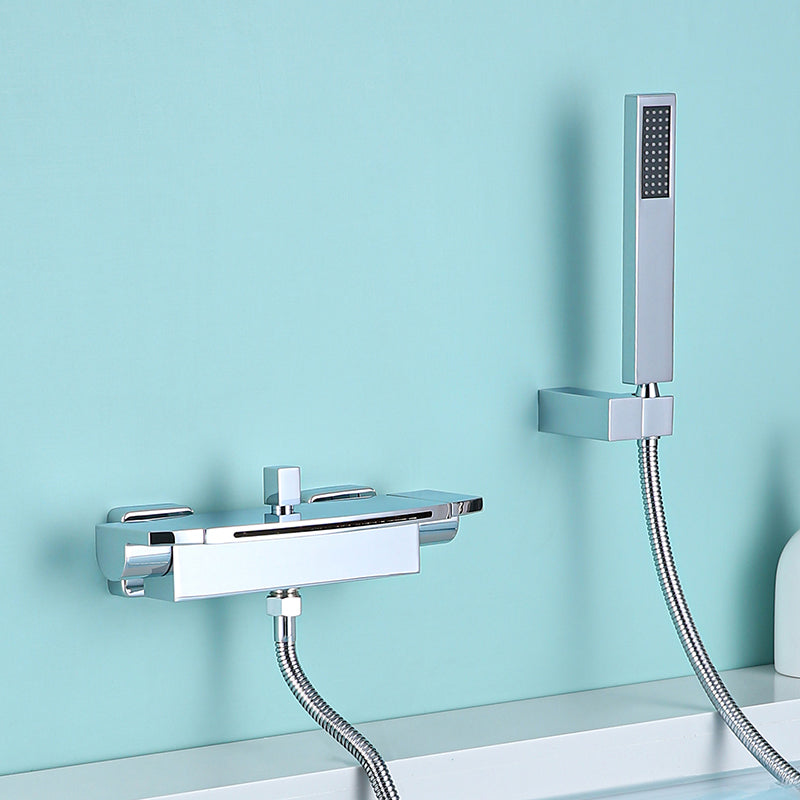 Modern Wall Mounted Copper Tub Filler Low Arc Waterfall Tub Faucet Trim